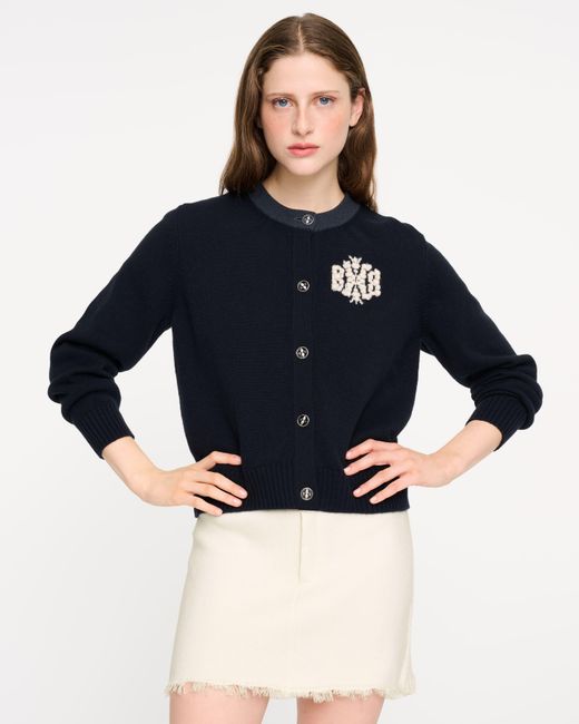 Barrie Blue Marled Cashmere Cardigan With B Logo