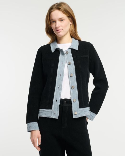 Barrie Black Suede-effect Denim Jacket In Cashmere And Cotton