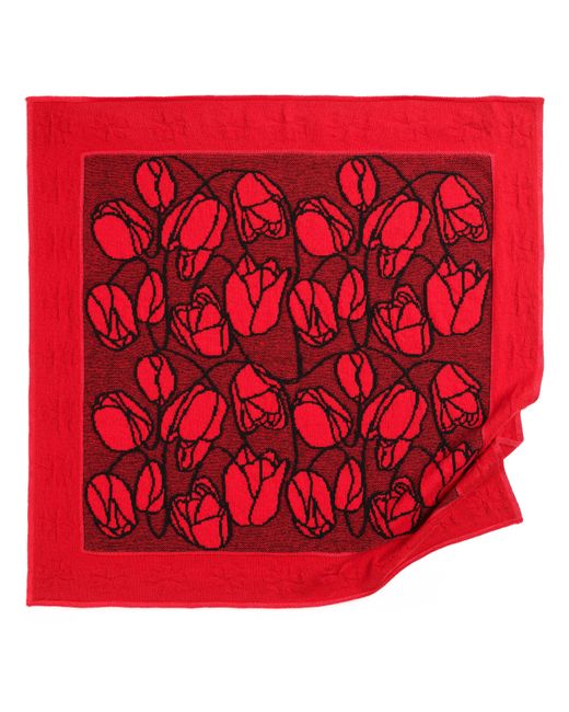 Barrie Red Cashmere Scarf With Floral Motif