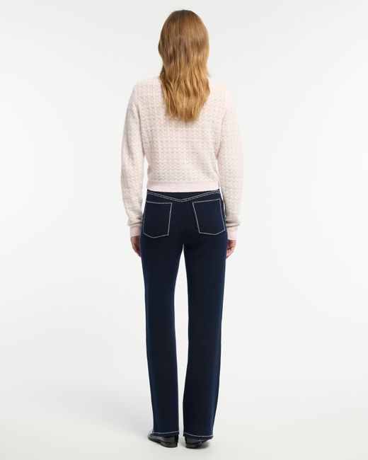 Barrie White Striped Cashmere Lace Cardigan