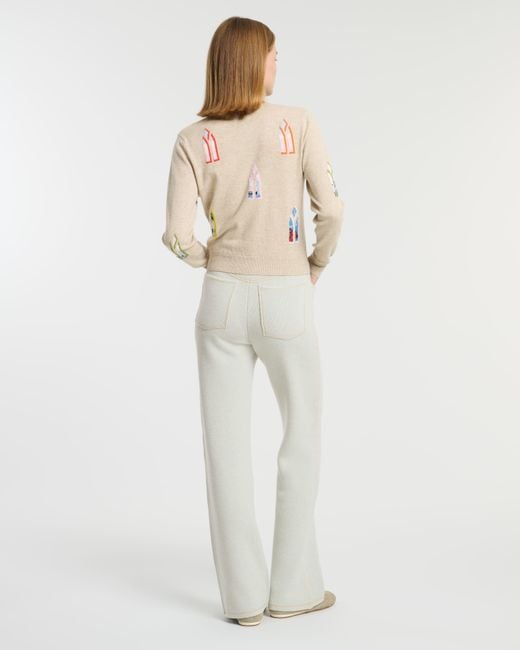 Barrie Natural Cashmere Cardigan With Landscape Motif