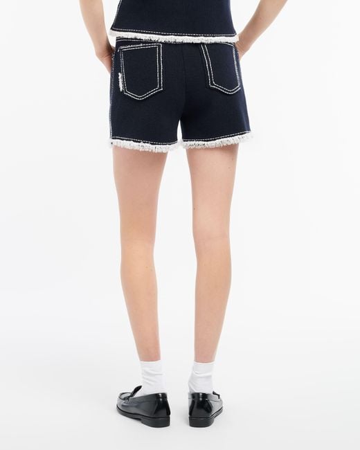 Barrie Blue Denim Fringed Cashmere And Cotton Shorts