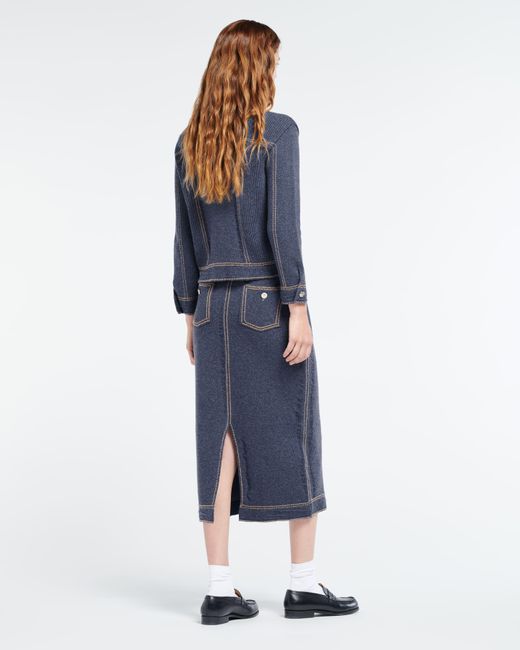Barrie Blue Long Denim Skirt In Cashmere And Cotton