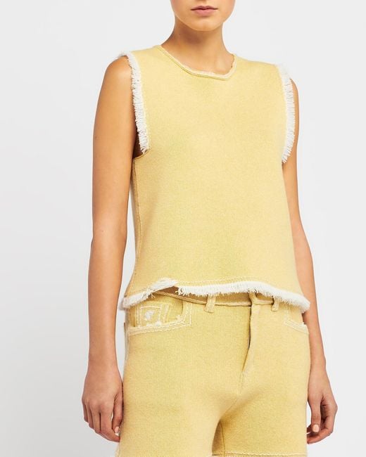 Barrie Yellow Denim Fringed Cashmere And Cotton Top