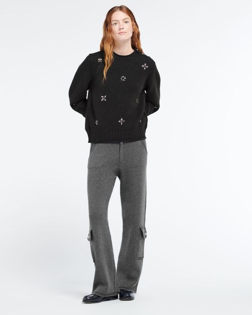 Barrie Black Jumper In Chunky Cashmere With Gold Buttons With Embroidery