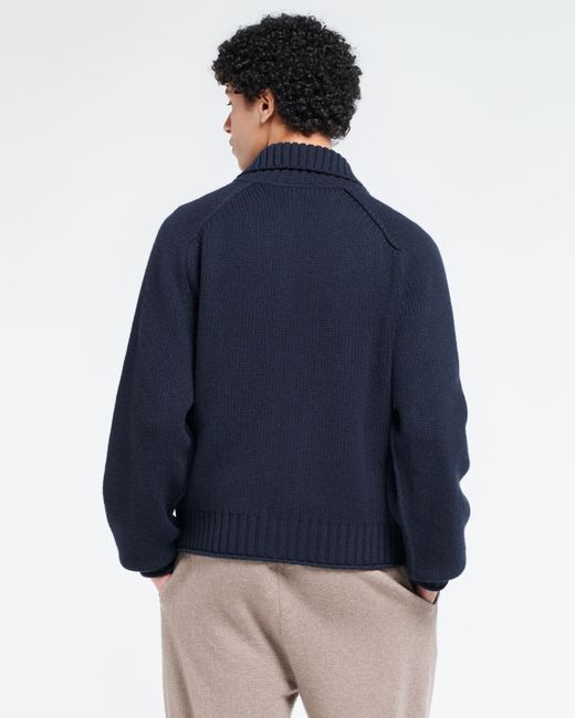 Barrie Blue Chunky Cashmere Cardigan With Polo Collar And Gold Buttons for men