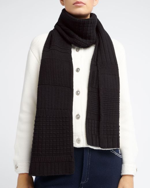 Barrie Black Textured Cashmere Scarf