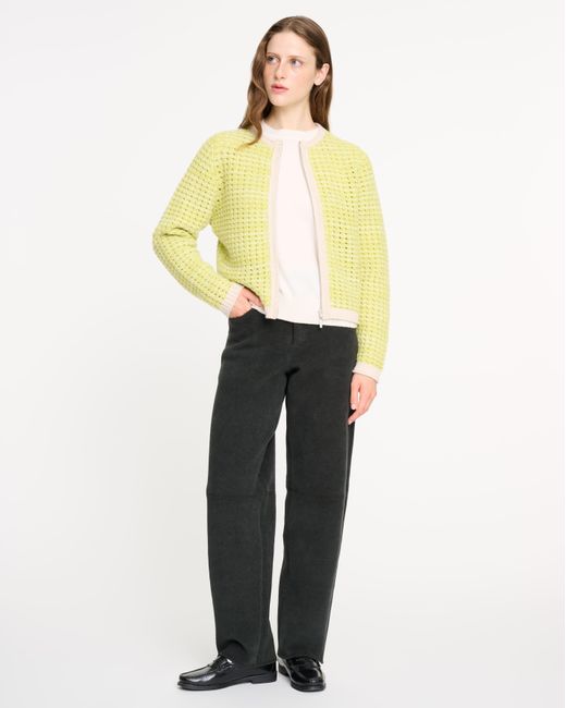 Barrie Yellow Crochet Knit Zip-up Cardigan