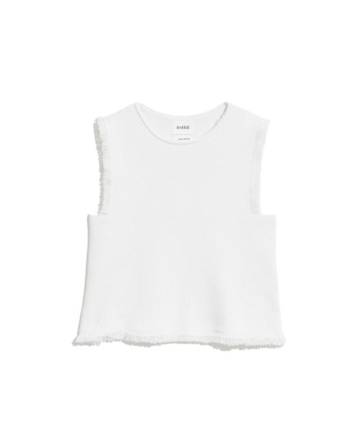 Barrie White Denim Fringed Cashmere And Cotton Top