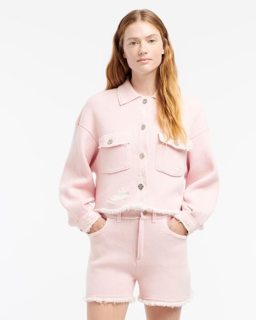 Barrie Pink Denim Fringed Cashmere And Cotton Shorts