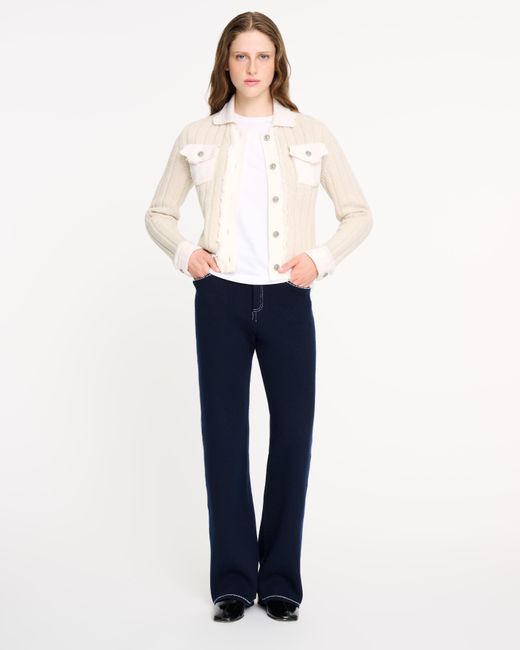 Barrie White Denim Jacket In Ribbed Knit