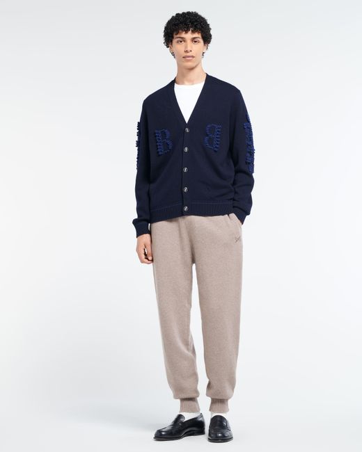 Barrie Blue 3d Logo V-neck Cashmere Cardigan for men