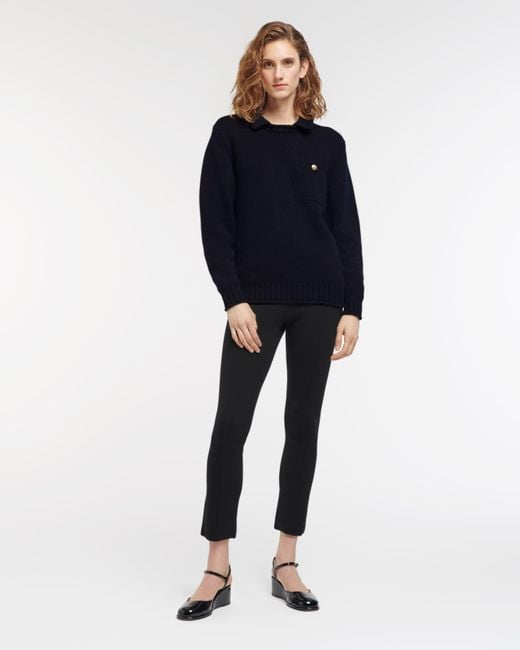Barrie Blue Chunky Cashmere Jumper With Polo Shirt Collar