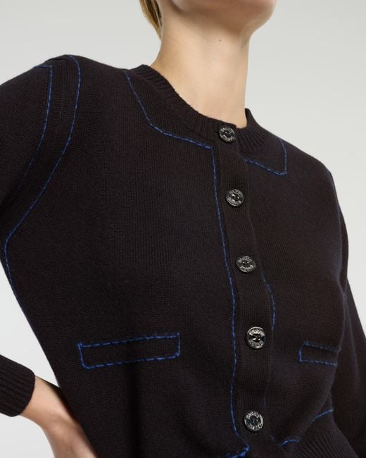 Barrie Black Cashmere Cardigan With Contrasting Topstitching