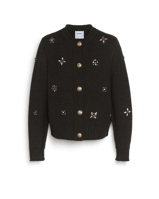 Barrie Black Chunky Cashmere Cardigan With Gold Buttons With Embroidery