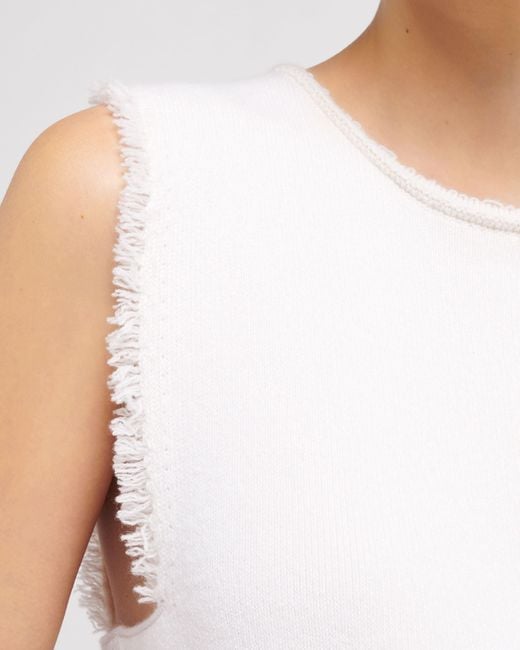 Barrie White Denim Fringed Cashmere And Cotton Top