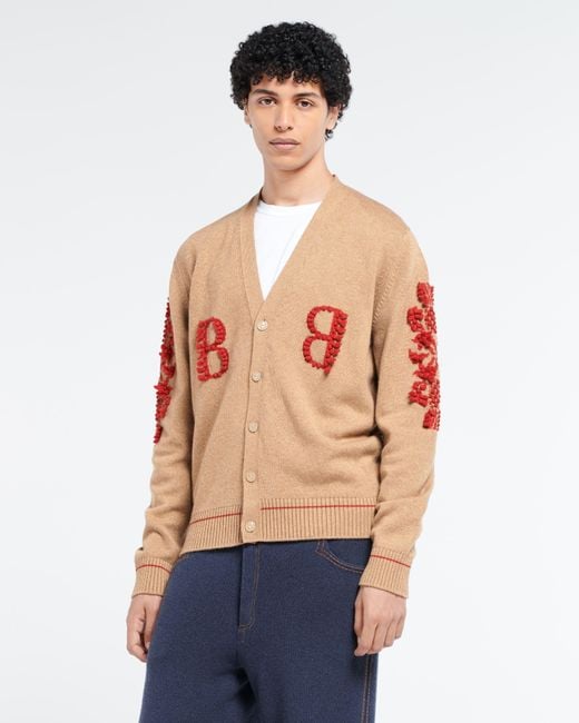 Barrie Pink 3d Logo V-neck Cashmere Cardigan for men