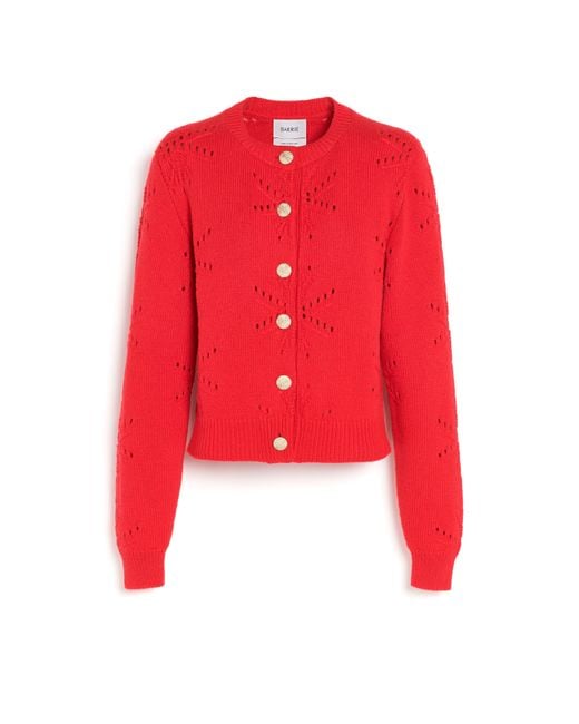 Barrie Red Cashmere And Cotton Cardigan With An All-over Motif