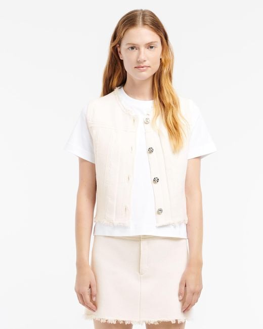 Barrie White Denim Fringed Cashmere And Cotton Sleeveless Jacket