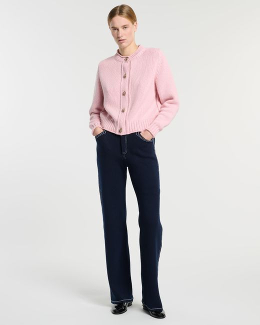 Barrie Pink Cardigan In Chunky Cashmere With Gold Buttons