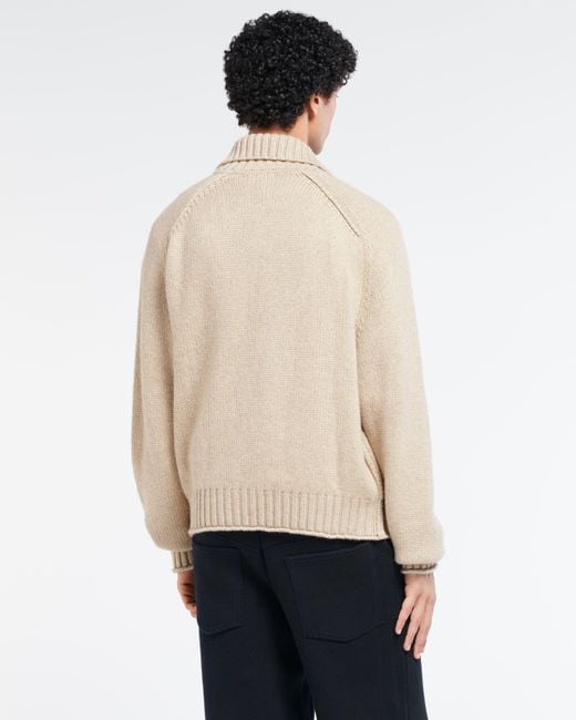 Barrie Natural Chunky Cashmere Cardigan With Polo Collar And Gold Buttons for men