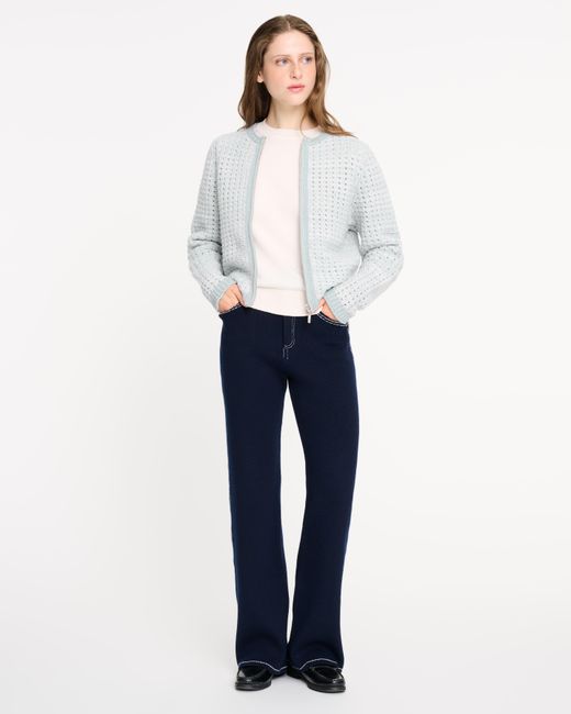 Barrie Blue Crochet Knit Zip-up Cardigan