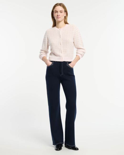 Barrie White Striped Cashmere Lace Cardigan