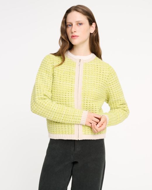 Barrie Yellow Crochet Knit Zip-up Cardigan