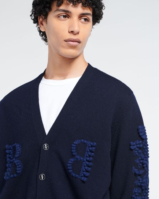 Barrie Blue 3d Logo V-neck Cashmere Cardigan for men