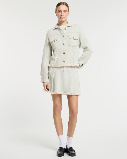 Barrie White Denim Skirt With Pleated Back In Cashmere And Cotton