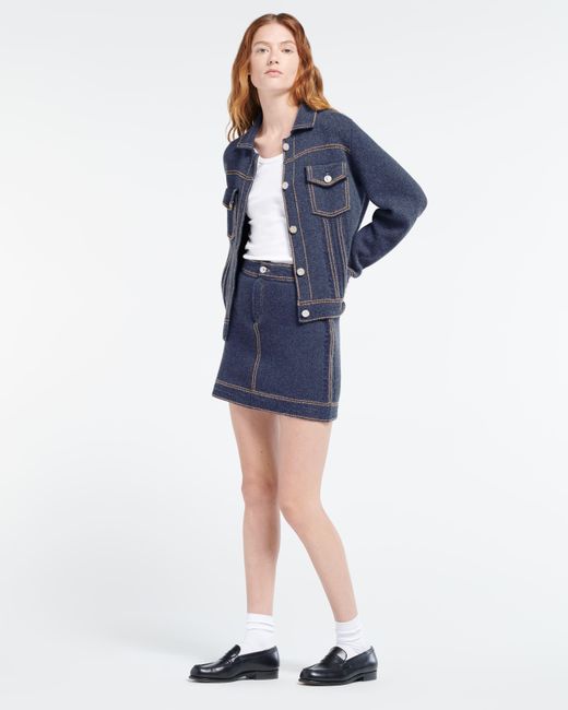 Barrie Blue Denim Cashmere And Cotton Skirt