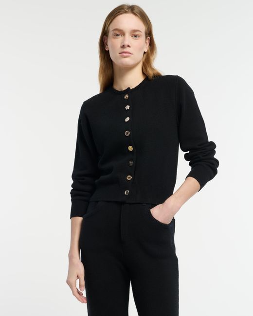 Barrie Black Cotton And Cashmere Cardigan With Jewelled Buttons