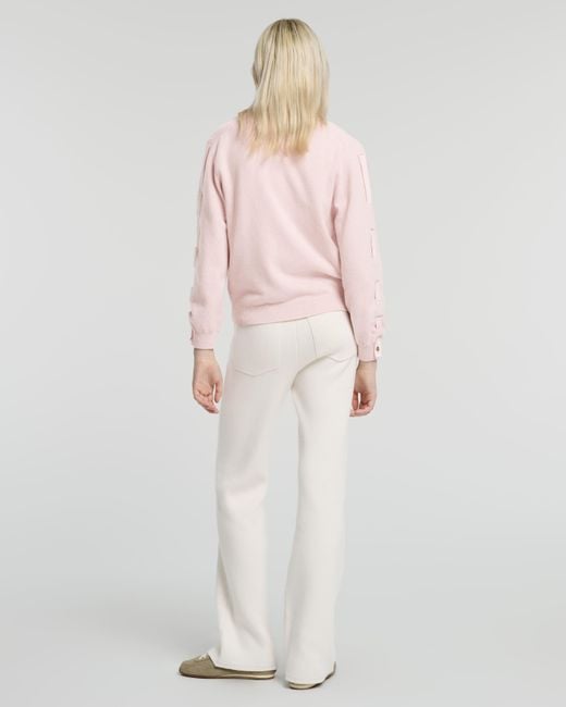 Barrie Pink Wool Cardigan With Ribbon On The Sleeves