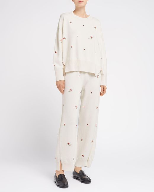 Barrie White Iconic Trousers In Cashmere With Floral Embroidery