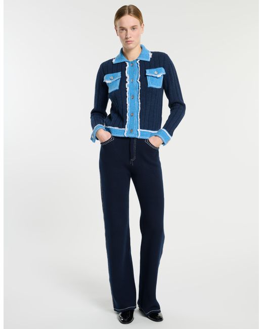 Barrie Blue Denim Jacket In Ribbed Knit
