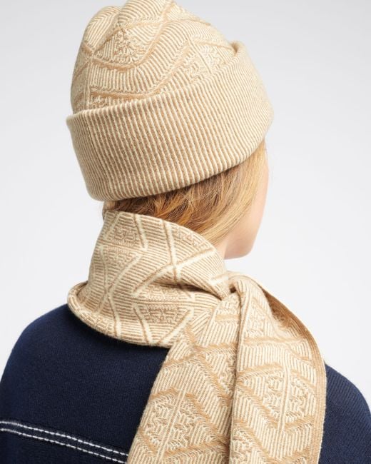 Barrie Natural Scarf In Cashmere With A Monogram Motif