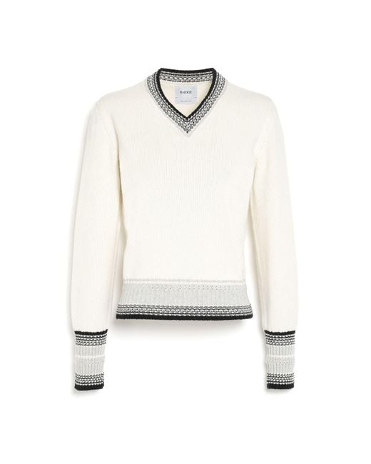 Barrie White Cashmere V-neck Jumper