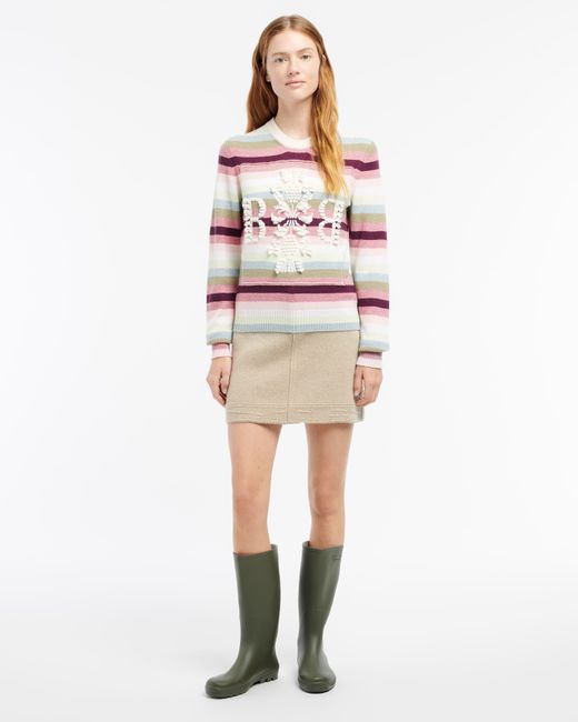 Barrie Pink Striped Cashmere 3d Logo Round-neck Jumper