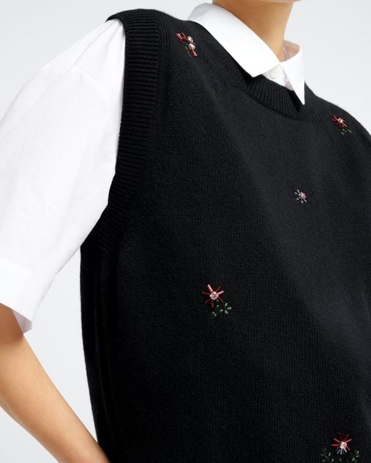 Barrie Black Iconic Sleeveless Embroidered Jumper In Cashmere