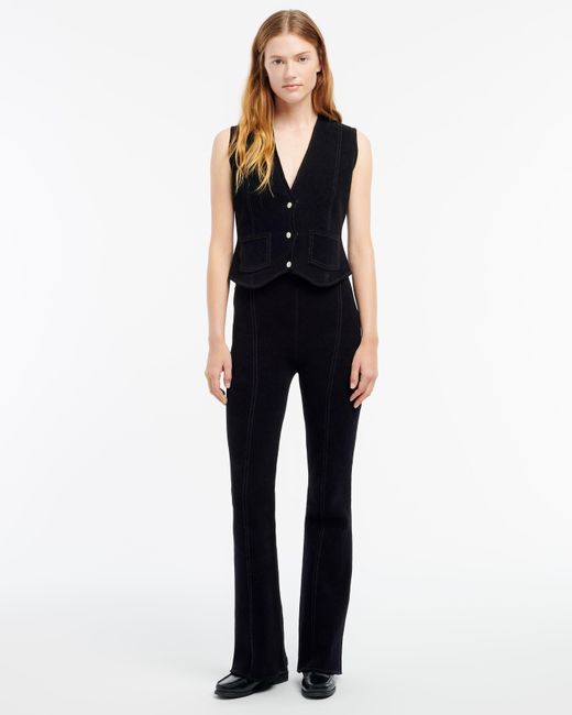 Barrie Black Suede-effect Sleeveless Jacket In Cashmere And Cotton