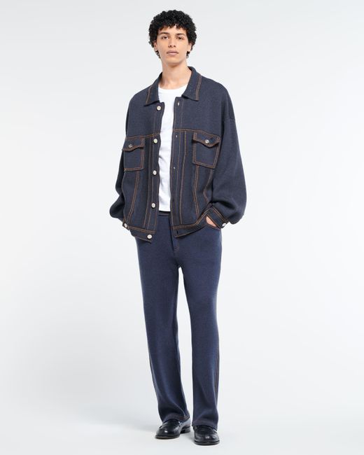Barrie Blue Denim Oversized Cashmere And Cotton Jacket for men