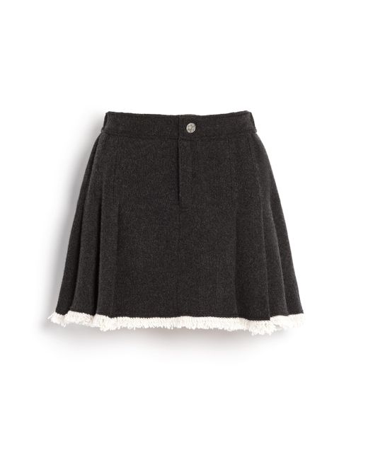 Barrie Black Denim Skirt With Pleated Back In Cashmere And Cotton