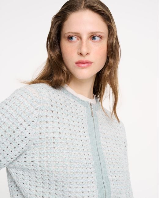 Barrie Blue Crochet Knit Zip-up Cardigan