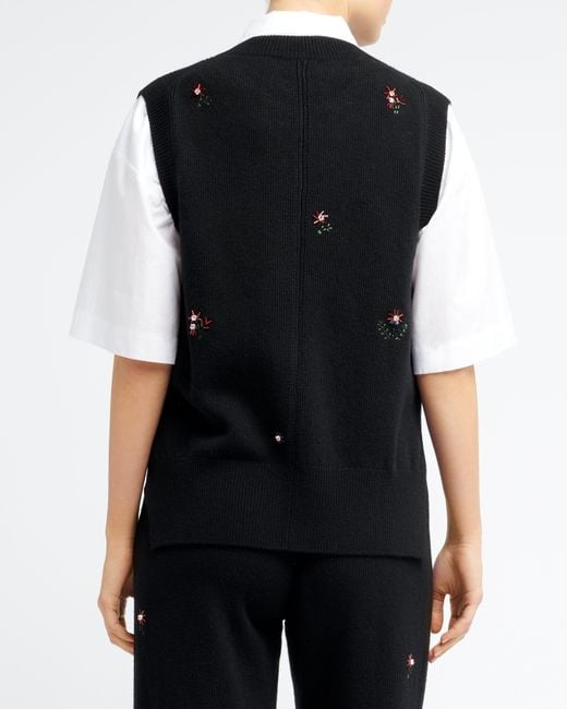 Barrie Black Iconic Sleeveless Embroidered Jumper In Cashmere