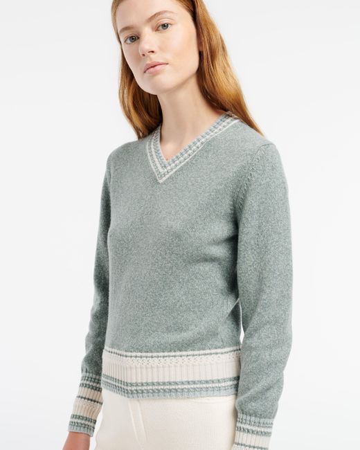 Barrie Blue Cashmere V-neck Jumper
