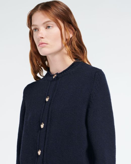 Barrie Blue Cardigan In Chunky Cashmere With Gold Buttons