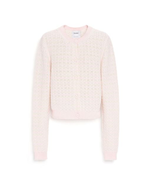 Barrie White Striped Cashmere Lace Cardigan