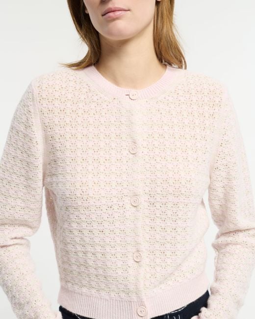Barrie White Striped Cashmere Lace Cardigan