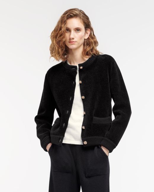 Barrie Black Cashmere And Cotton Velvet-effect Cardigan