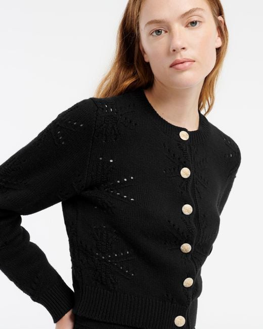Barrie Black Cashmere And Cotton Cardigan With An All-over Motif